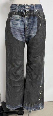 Faux Two Piece Illusion Straight Cut Jeans Z Vintage Inspired Digital Print Patchwork