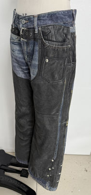 Faux Two Piece Illusion Straight Cut Jeans Z Vintage Inspired Digital Print Patchwork