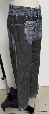 Faux Two Piece Illusion Straight Cut Jeans Z Vintage Inspired Digital Print Patchwork