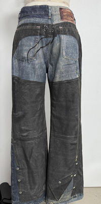 Faux Two Piece Illusion Straight Cut Jeans Z Vintage Inspired Digital Print Patchwork