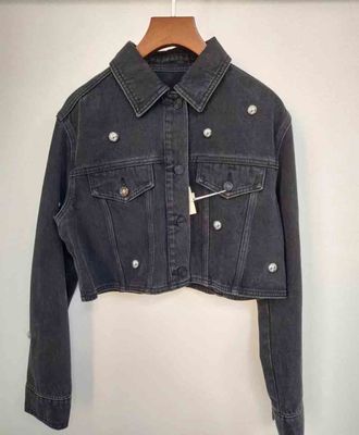 Vintage Elegancja Skrócona kurtka Denim Modny Edgy Look Na Różne Stroje