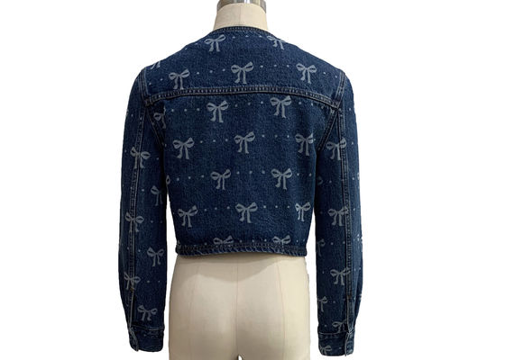 All Over Bow Print Stylowa kurtka Jean Zabawna i kobieca