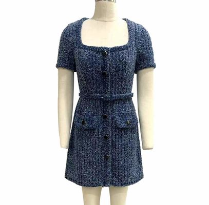 Teksturowane Tweed Płytkowe Jeans suknia dla eleganckiego stylu wintage