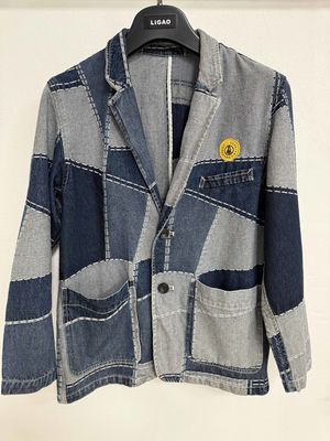 Trendy Jacquard Elements Denim Blazer dla odważnego i stylowego wyglądu