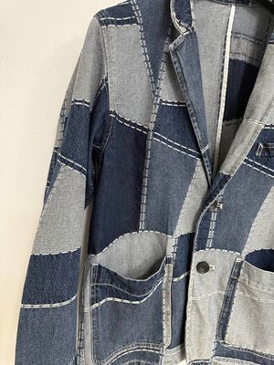 Trendy Jacquard Elements Denim Blazer dla odważnego i stylowego wyglądu