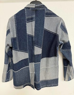 Trendy Jacquard Elements Denim Blazer dla odważnego i stylowego wyglądu