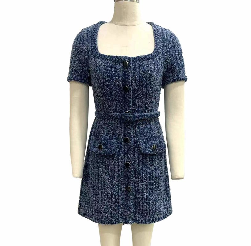 Teksturowane Tweed Płytkowe Jeans suknia dla eleganckiego stylu wintage